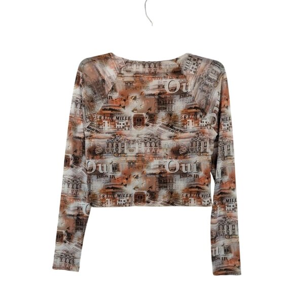 Cotton On Y2K Mesh Cropped Top Women Size L Euro Graphic Long Sleeve Retro Cyber - Picture 2 of 9